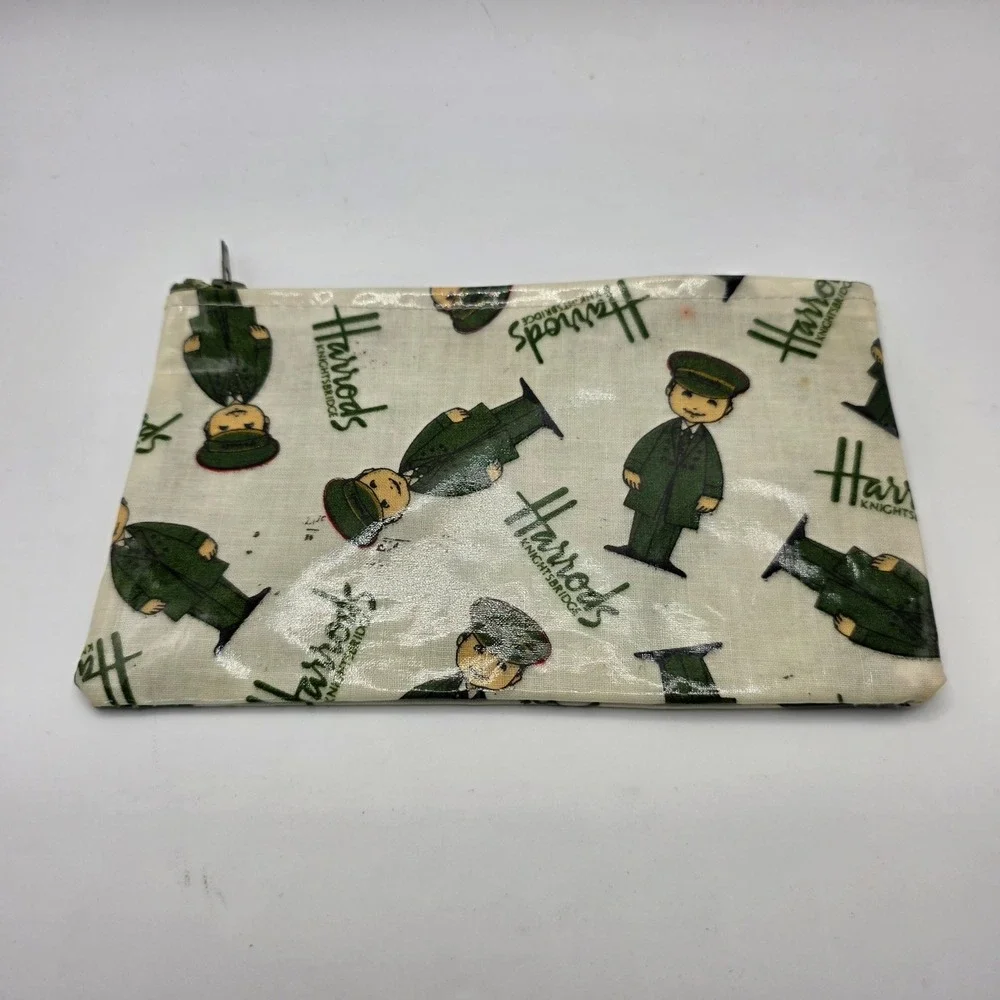 Harrods Knightsbridge Green Man‎ Doorman Coated Canvas Zipper Pouch Cream Small